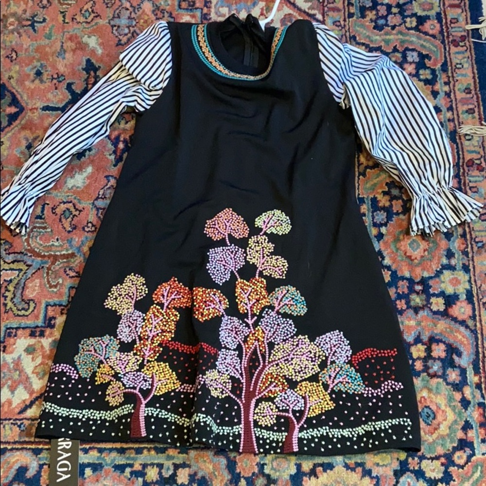 Ferraga A line Black dress embroidered LS XL